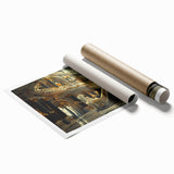Extra large rolled print of a detailed floral art on a palace architecture background, suited for classy bathroom decor.