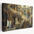 Large stretched canvas featuring a detailed architectural palace design in muted earth tones, ideal for kitchen wall art.