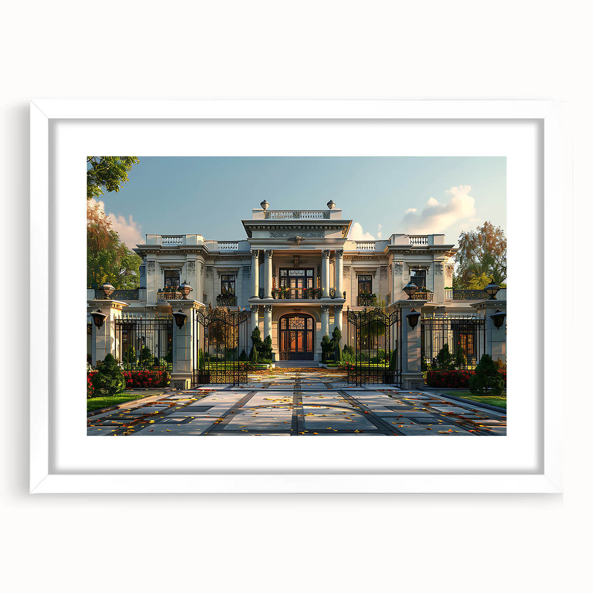 Extra large abstract art print of a textured palace design in muted earth tones, framed with a white mat.