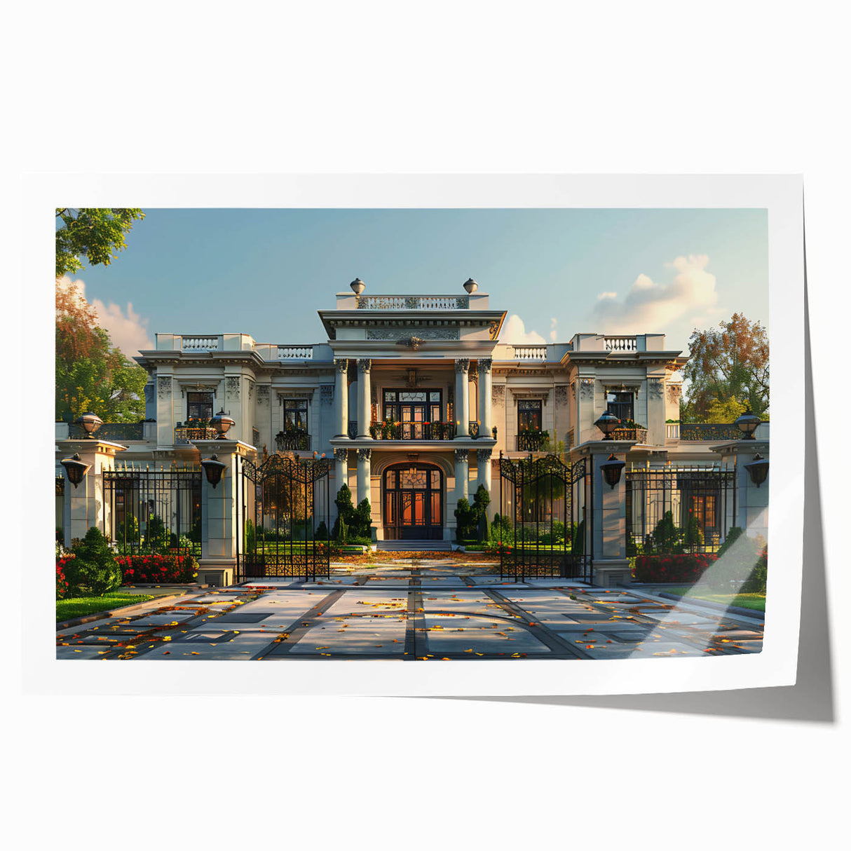Extra large rolled print of a palace architecture in muted earth tones, ideal for art wall dining room.