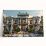 Black and white photo of a leaning palace architecture on stretched canvas, ideal for kitchen wall art or bedroom.