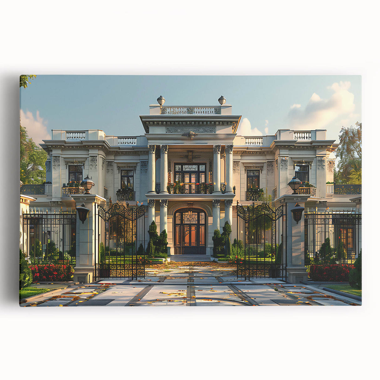 Black and white photo of a palace architecture on large stretched canvas, ideal for kitchen wall art.