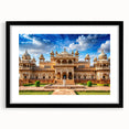 Extra large abstract art print featuring a colorful, textured depiction of a palace, on a black framed mat.