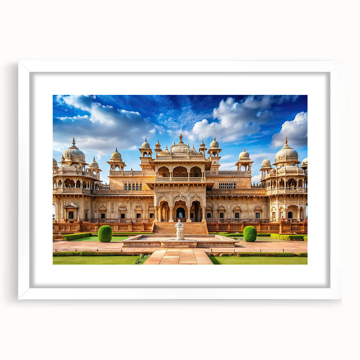 Extra large abstract art print featuring textured palace design in muted beige and white, framed with a white mat.