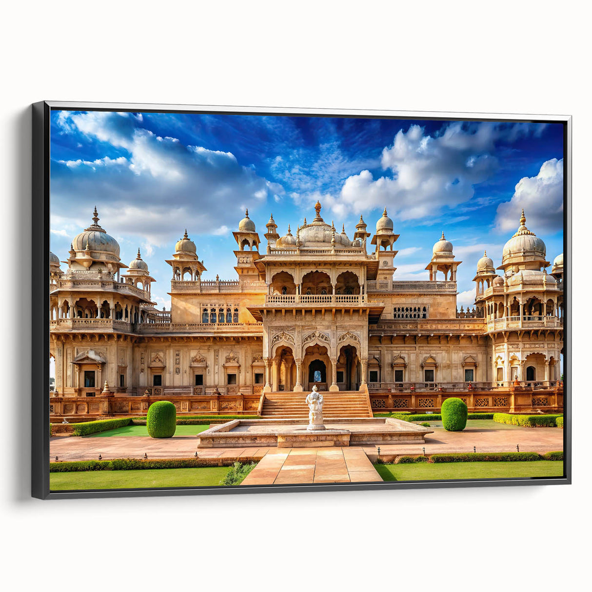 Black and white landscape art painting of a palace, printed on framed canvas, suitable for bedroom wall decor.