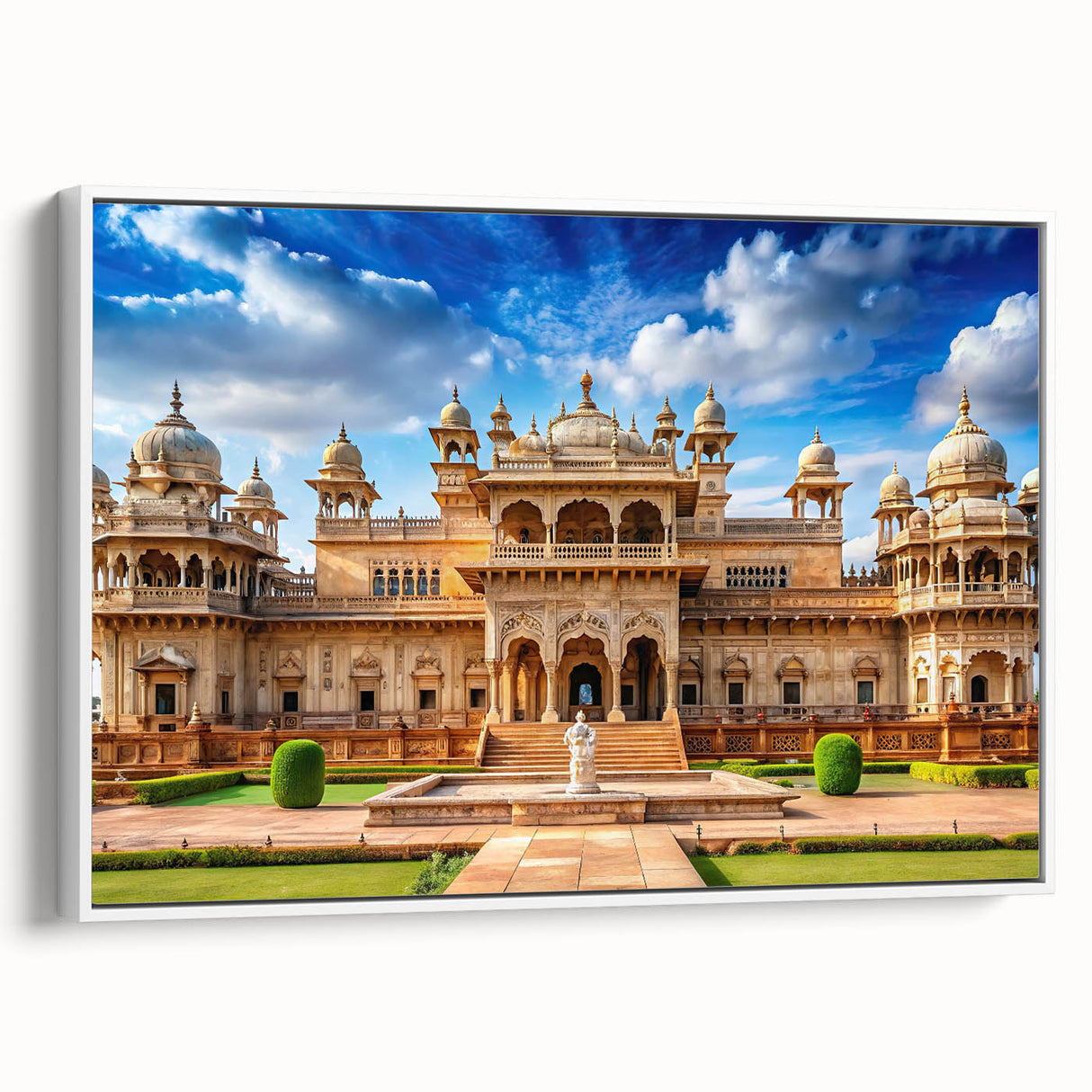 Framed canvas of a vintage-style black and white palace design, ideal for bedroom wall art.