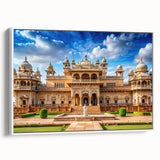Framed canvas of a vintage-style black and white palace design, ideal for bedroom wall art.