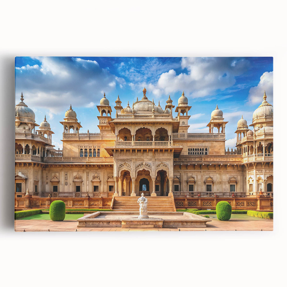 Black and white large art print of a palace design on stretched canvas, ideal for kitchen wall art.