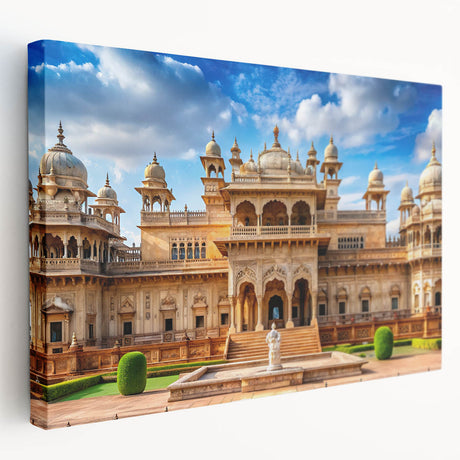 Large art print of a grand palace architecture in muted earth tones on stretched canvas, suitable for kitchen wall art.