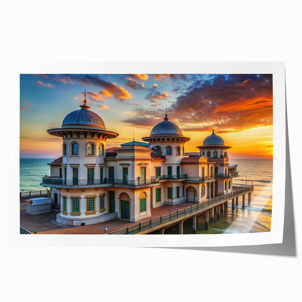 Extra large rolled print featuring a detailed palace architecture design in muted earth tones.