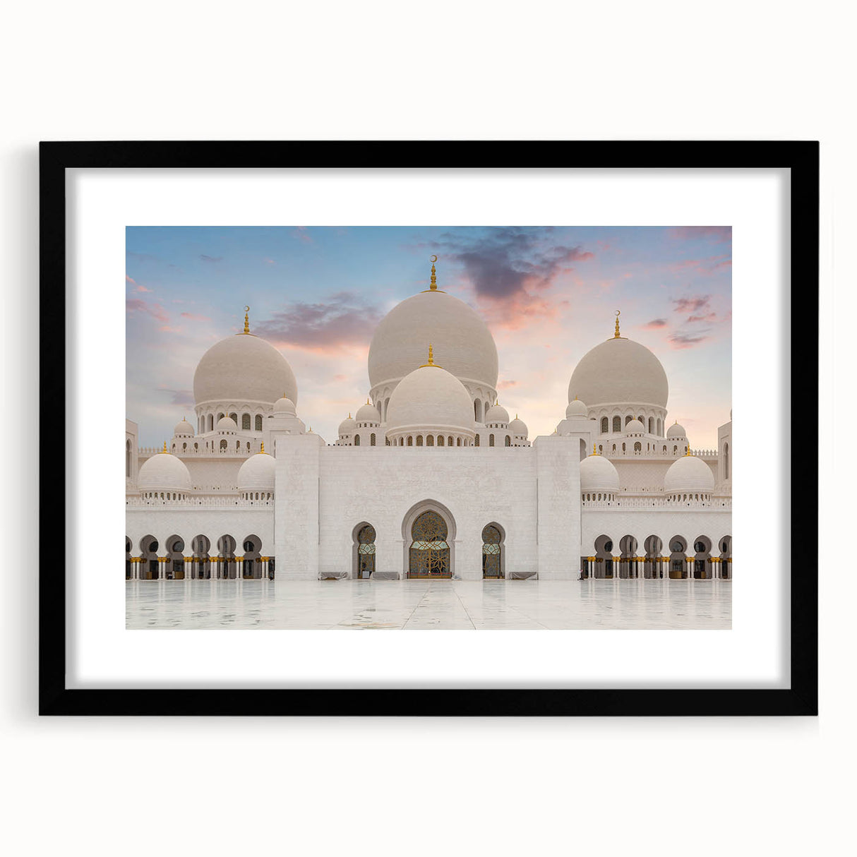 Extra large abstract art print featuring a colorful, textured depiction of a palace, framed in black.