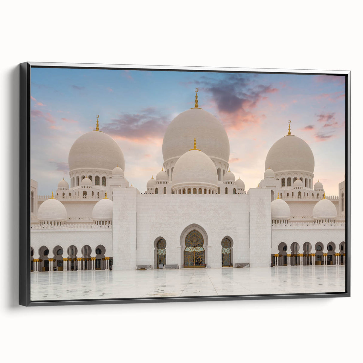 Black and white vintage poster art of a palace design on framed canvas, suitable for bedroom wall decor.