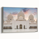 Vintage poster art of a palace in muted silver and black tones on framed canvas, suitable for living room decor.