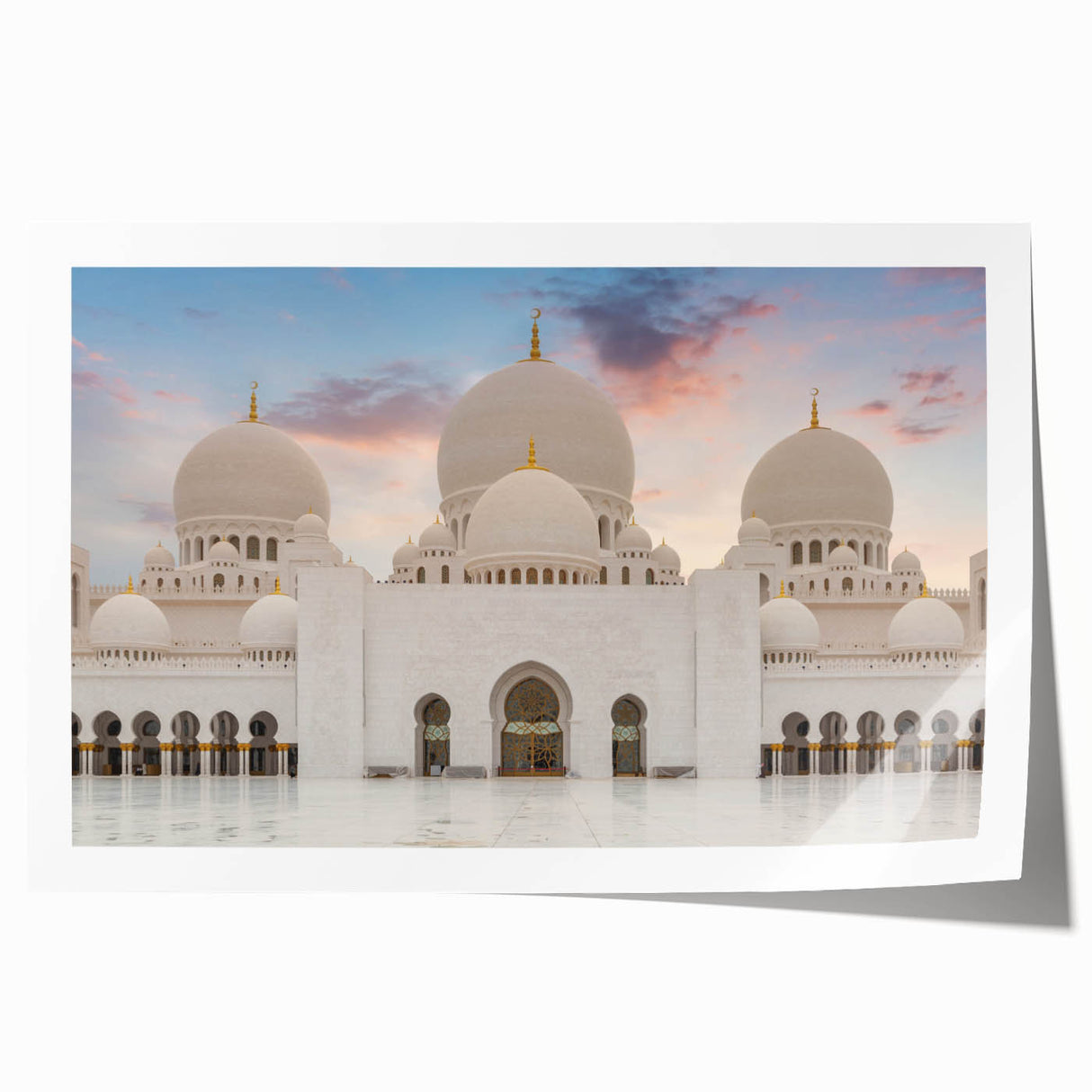 Extra large rolled print featuring a detailed floral design on a palace architecture, in muted earth tones.