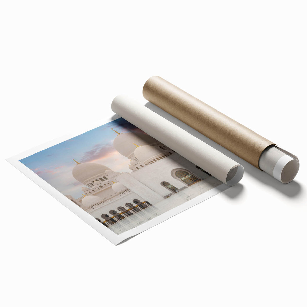 Extra large rolled print of a palace architecture design with floral elements, ideal for classy bathroom wall art.