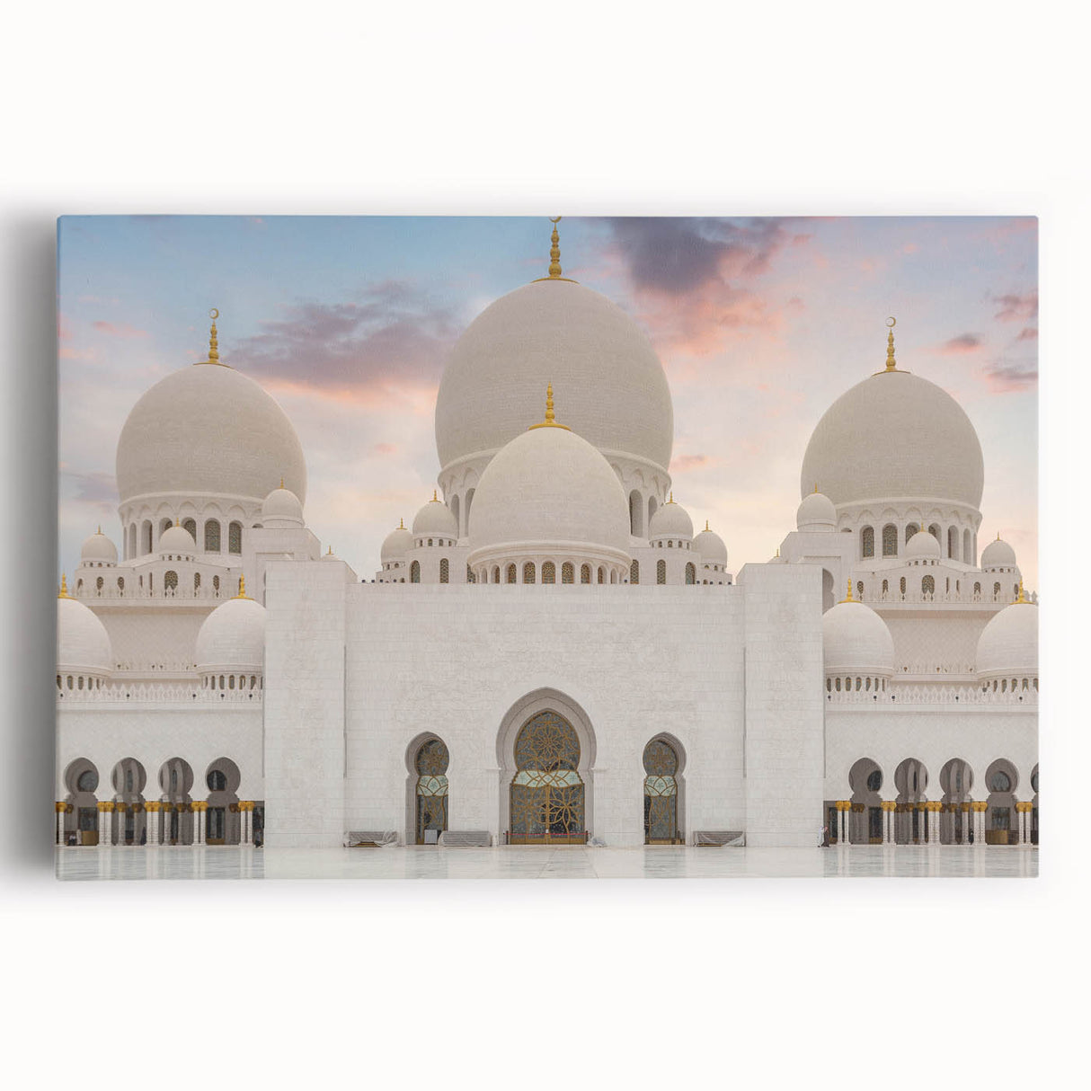Large black and white architectural palace design on stretched canvas, suitable for kitchen wall art.