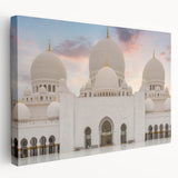 Large art depicting a baroque palace in muted gold and ivory tones on a stretched canvas, ideal for kitchen wall art.