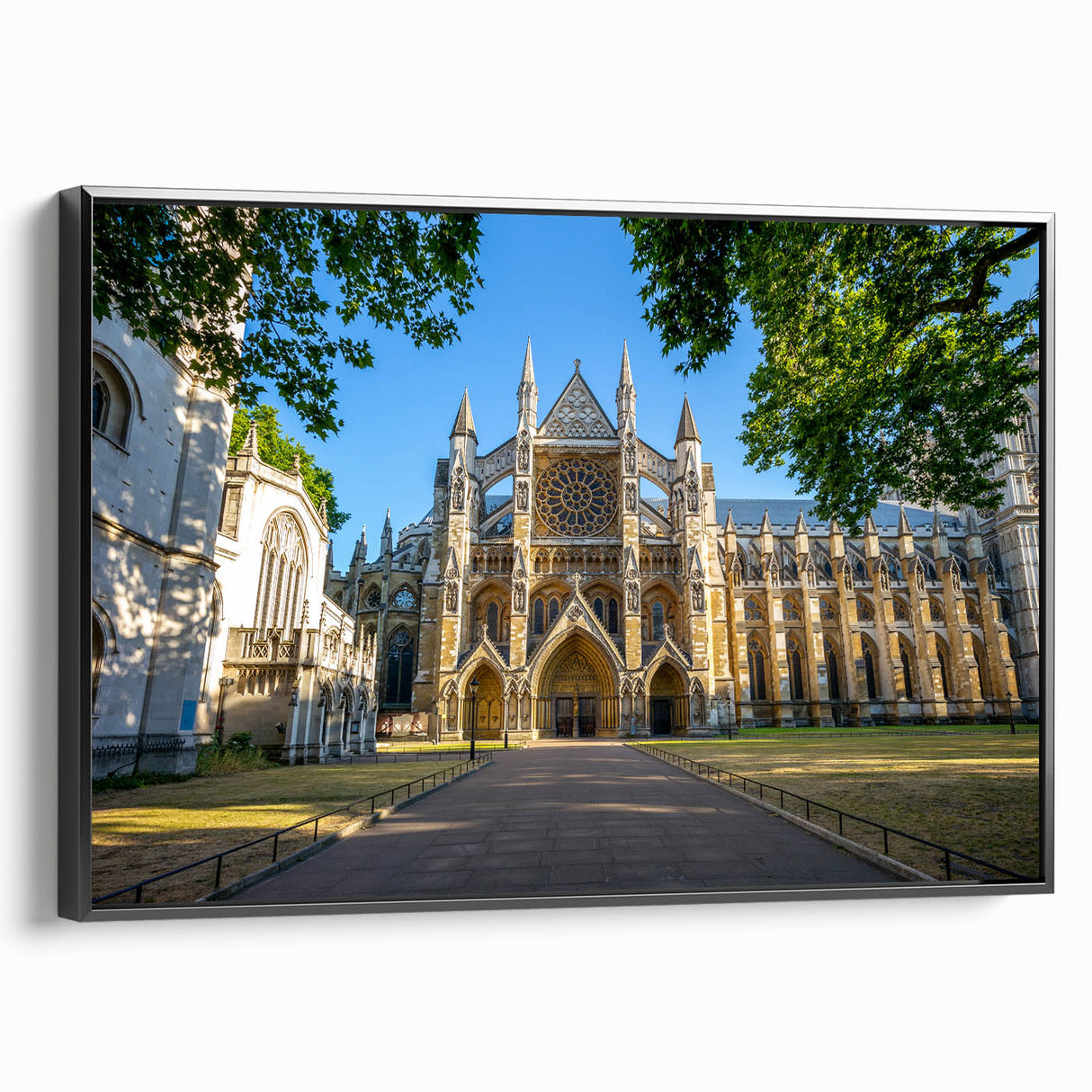 Black and white vintage poster art of a palace, printed on framed canvas, suitable for bedroom decor.