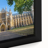 Extra large framed canvas featuring a black palace architecture design with colorful, textured art accents.