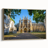 Framed canvas of a vintage-style palace architecture in gold and black.