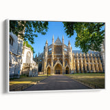 Framed canvas of a vintage poster featuring a black and white landscape painting, ideal for bedroom wall art.