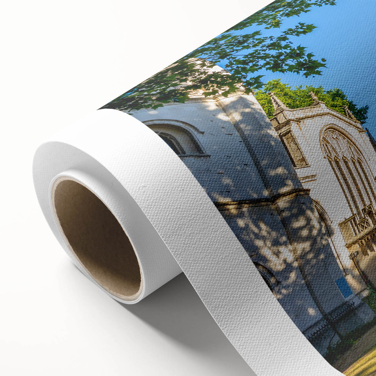 Art Deco poster of a palace with intricate designs in monochrome shades, rolled canvas.