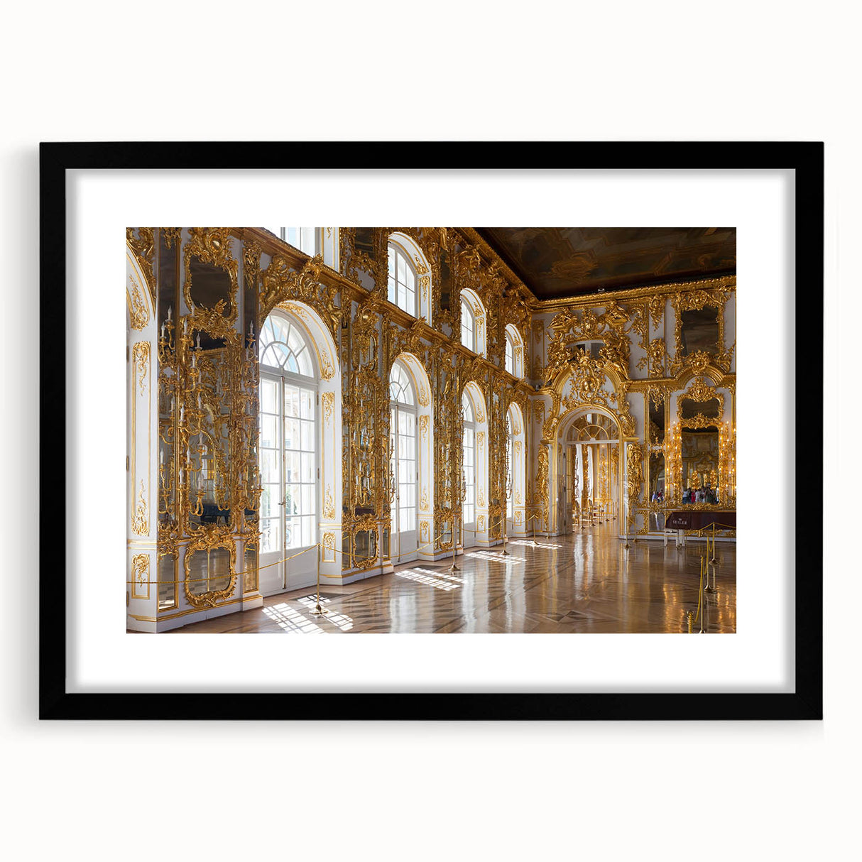 Abstract art print of a palace in vibrant, textured colors on a large black-framed canvas, ideal for living room decor.