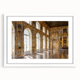 Extra large abstract art print of a palace design in muted earth tones on a white framed canvas, ideal for living room decor.