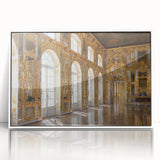 Mid-century modernist palace design in neutral shades, framed acrylic print, ideal for modern art wall decor.