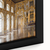 Extra large framed canvas of a black palace architecture with colorful, textured details, ideal for living room decor.