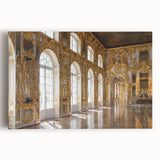 Large black and white photo of a palace on stretched canvas, suitable for kitchen wall art.
