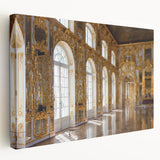 Large art print of a detailed palace architecture on stretched canvas, featuring neutral and earth tones.