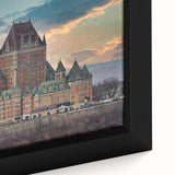Extra large framed canvas featuring a detailed black palace facade with colorful, textured embellishments.