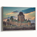 Vintage poster art of a palace design in muted colors on extra large framed canvas, ideal for living room decor.