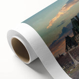 Art Deco style palace architecture poster in monochrome, printed on rolled canvas, suitable as nursery wall art.