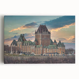 Black and white photograph of a grand palace on stretched canvas, ideal for kitchen wall art.