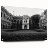 Acrylic print of a large abstract design featuring neutral and blue tones, ideal for bedroom or dining room decor.