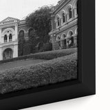 Extra large framed canvas featuring a textured depiction of a palace with vibrant, colorful art accents.