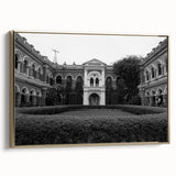 Framed canvas featuring a vintage palace design in black with colorful accents, ideal for enhancing a living room or study.