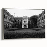 Vintage poster art of a palace in vibrant colors on a large framed canvas, ideal for living room decor.