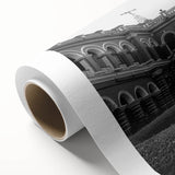 Art deco poster of a palace architecture on rolled canvas, in muted earth tones, ideal for nursery wall art.