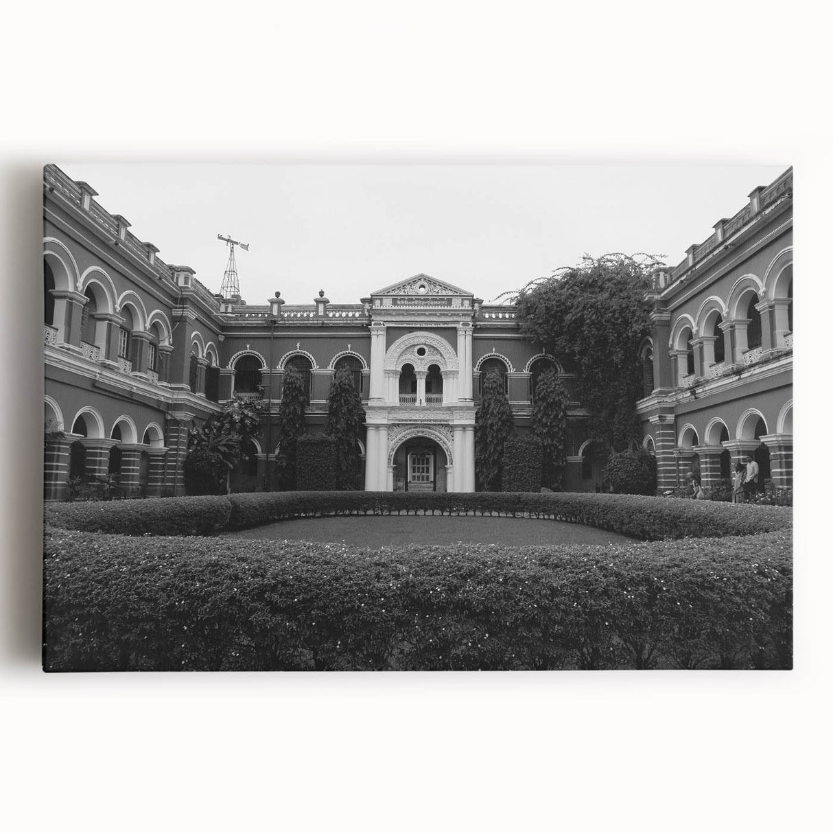 Large black and white stretched canvas of a palace architecture design, ideal for kitchen wall art.