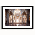 Extra large abstract art print featuring a colorful, textured depiction of a palace, presented in a black frame with mat.