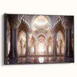 Black and white landscape art painting of a palace, printed on framed canvas, ideal for bedroom decor.