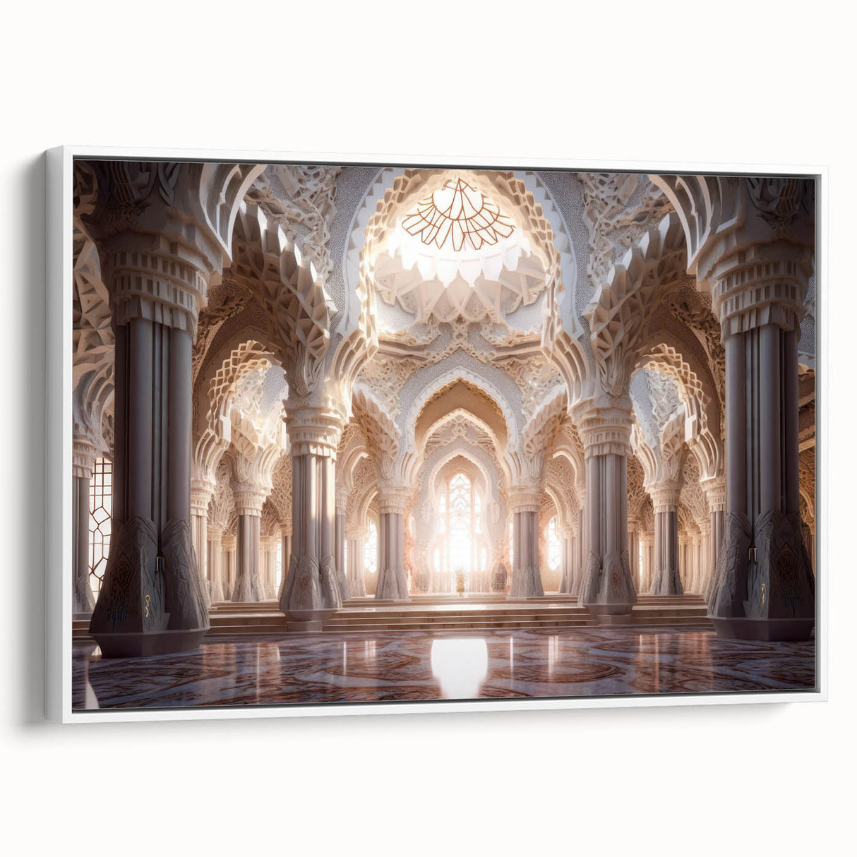 Framed canvas of a vintage-style palace landscape in muted black and white, ideal for bedroom wall art.