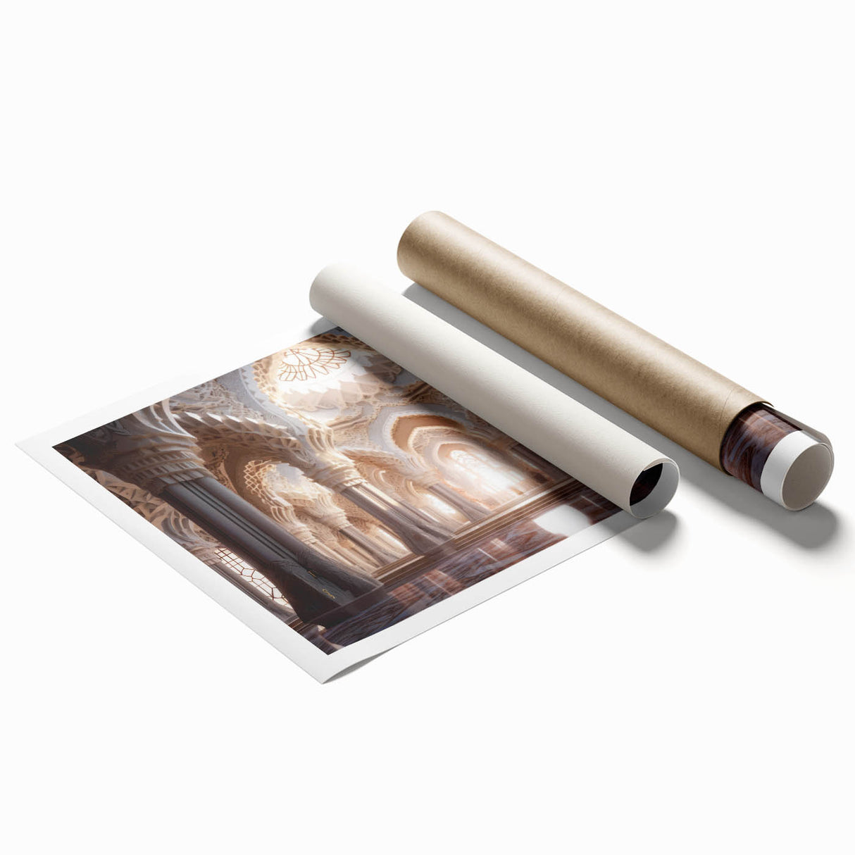 Extra large rolled print featuring a detailed floral design on a palace architecture backdrop.