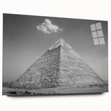 Large abstract wall art of pyramids in muted earth tones on acrylic glass, ideal for bedroom or dining room decor.