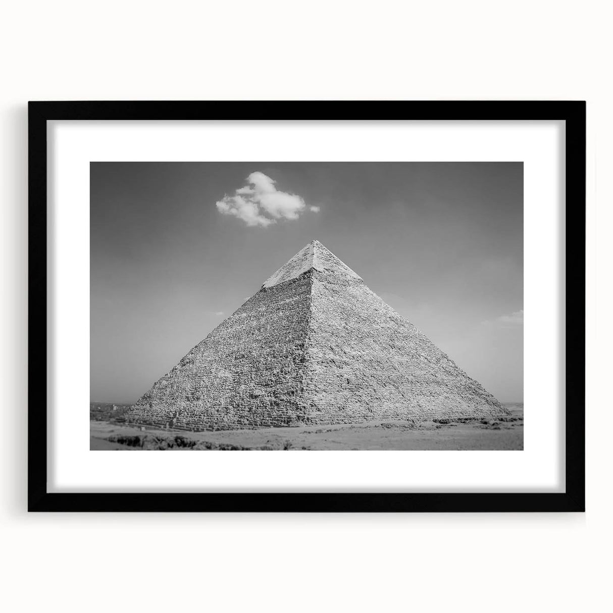 Extra large abstract art print featuring colorful, textured pyramids on a black framed canvas, ideal for living room decor.