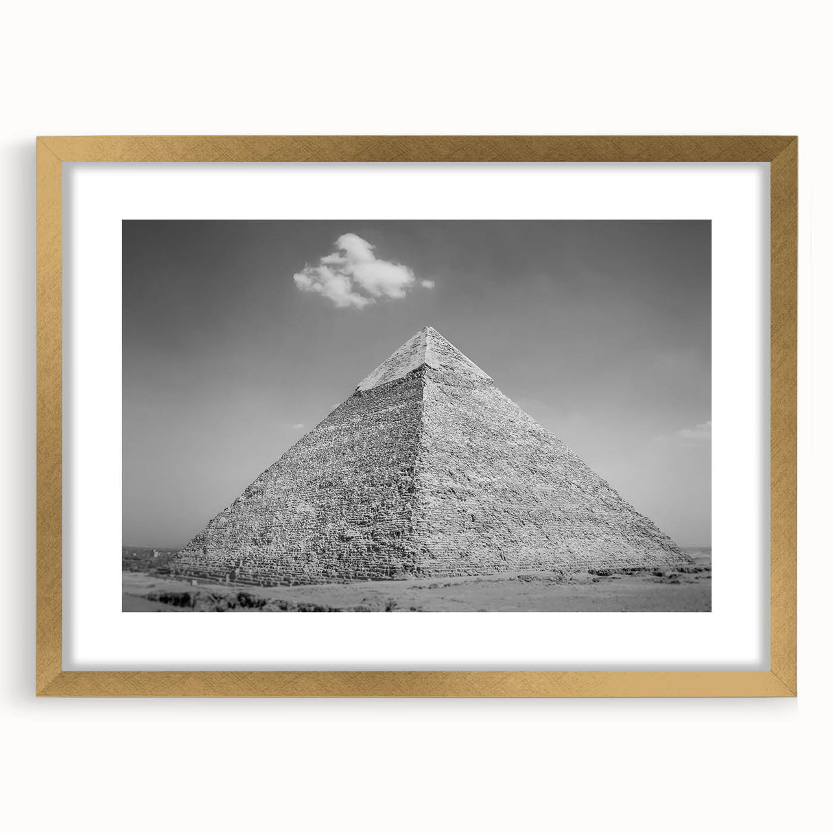 Textured art of abstract pyramids in muted gold and beige on a framed canvas, suitable for bedroom decor.