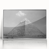 Mid-century modernist pyramid design in muted earth tones, framed acrylic print, suitable for modern art wall decor.